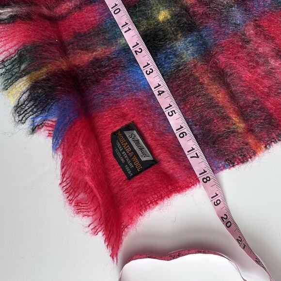 Vintage St. Michael Scarf Wrap Red Plaid Tartan Mohair Wool Scotland 18” X 60” - Picture 7 of 8